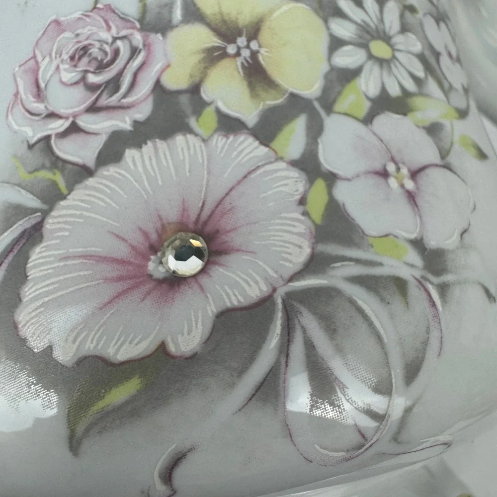 Vtg Valentin Italy Swan Handle Cachepot Planter Floral‎ Porcelain Gold Trim